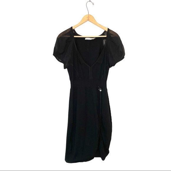 Karen Millen Dresses & Skirts - Karen Millen | Black Sweater Dress Short Silk Puff Sleeves Size 8